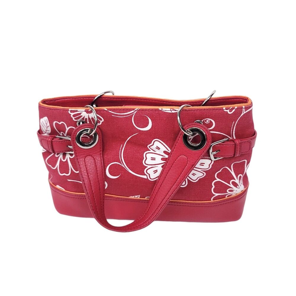 Tommy Hilfiger Shoulder Bag Vintage Leather Canvas Floral Purse Logo Satchel